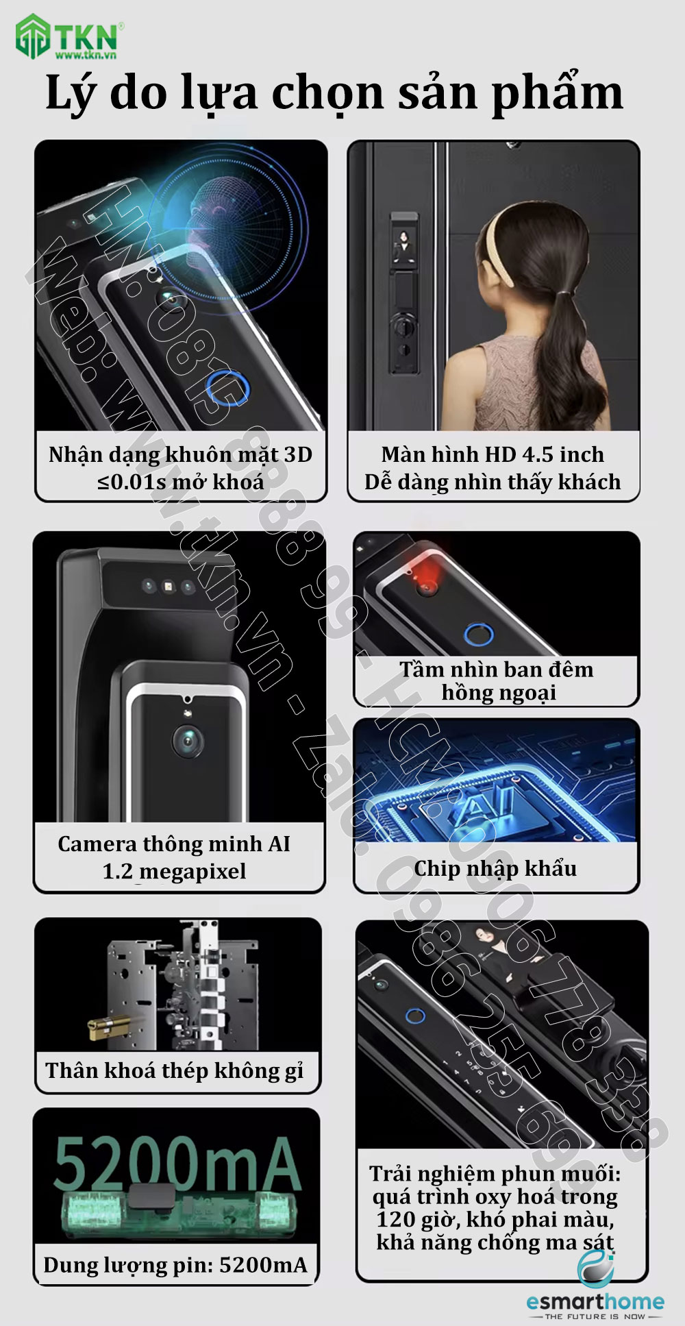 Khoá mở 3D khuôn mặt, mobile APP, vân tay, thẻ, mật mã, chìa cơ ESH99TT999TYDSB 10