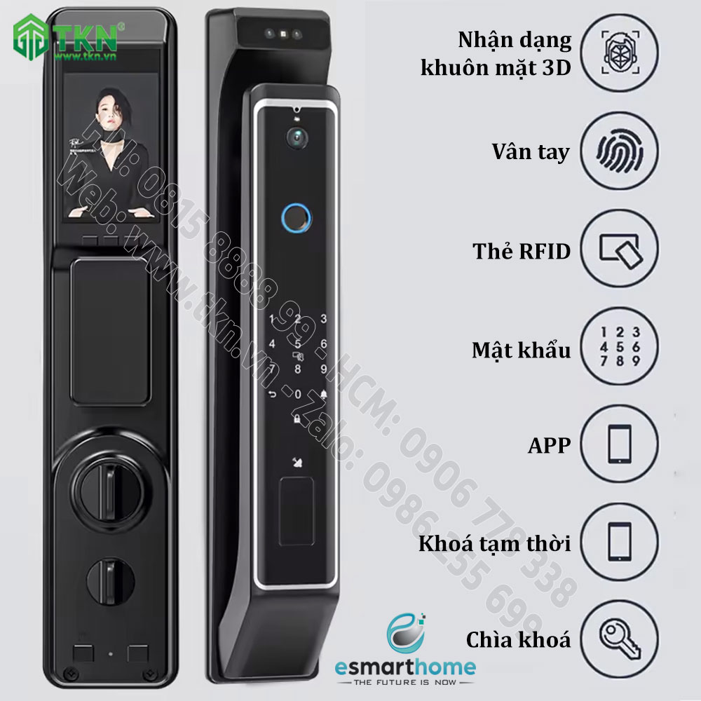 Khoá mở 3D khuôn mặt, mobile APP, vân tay, thẻ, mật mã, chìa cơ ESH99TT999TYDSB 6