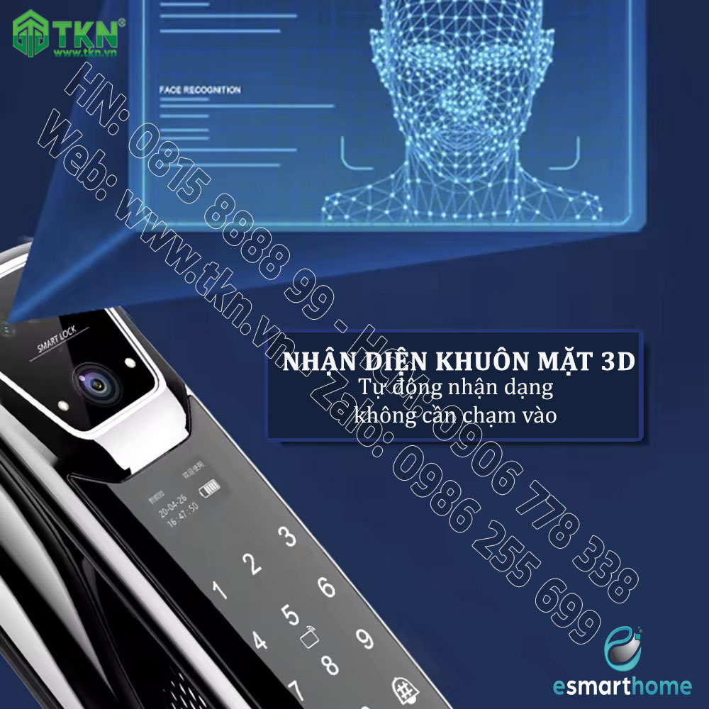 Khoá mở 3D khuôn mặt, mobile APP, vân tay, thẻ, mật mã, chìa cơ ESH99TY266TYESY 2