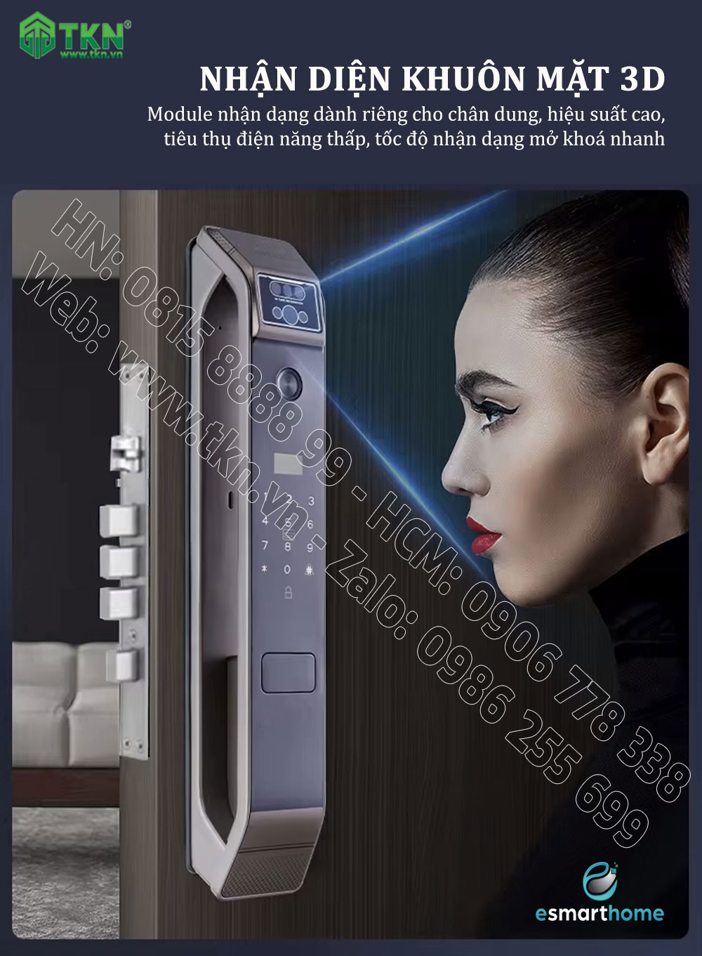 Khoá mở 3D khuôn mặt, mobile APP, vân tay, thẻ, mật mã, chìa cơ ESH99TY269TYESY 6