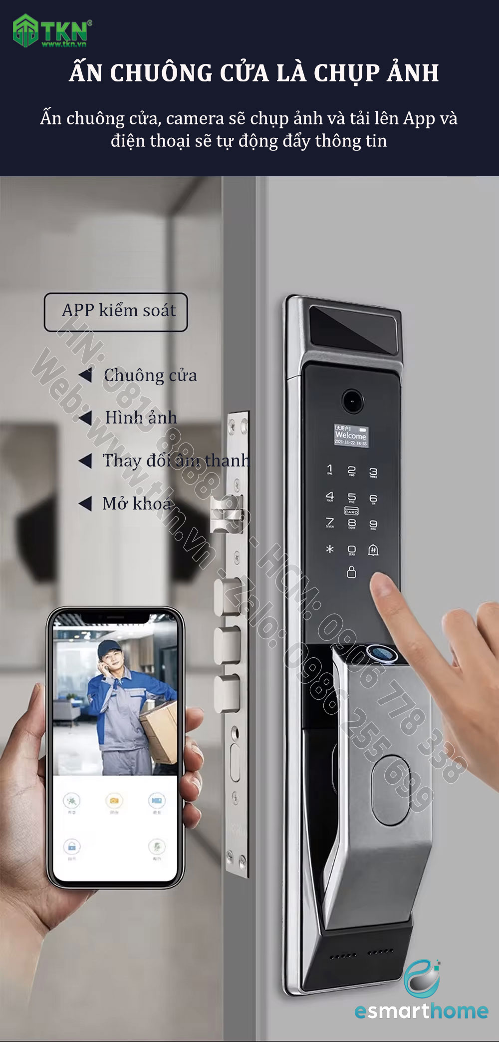 Khoá mở 3D khuôn mặt, mobile APP, vân tay, thẻ, mật mã, chìa cơ ESH99TY277TYESB 4