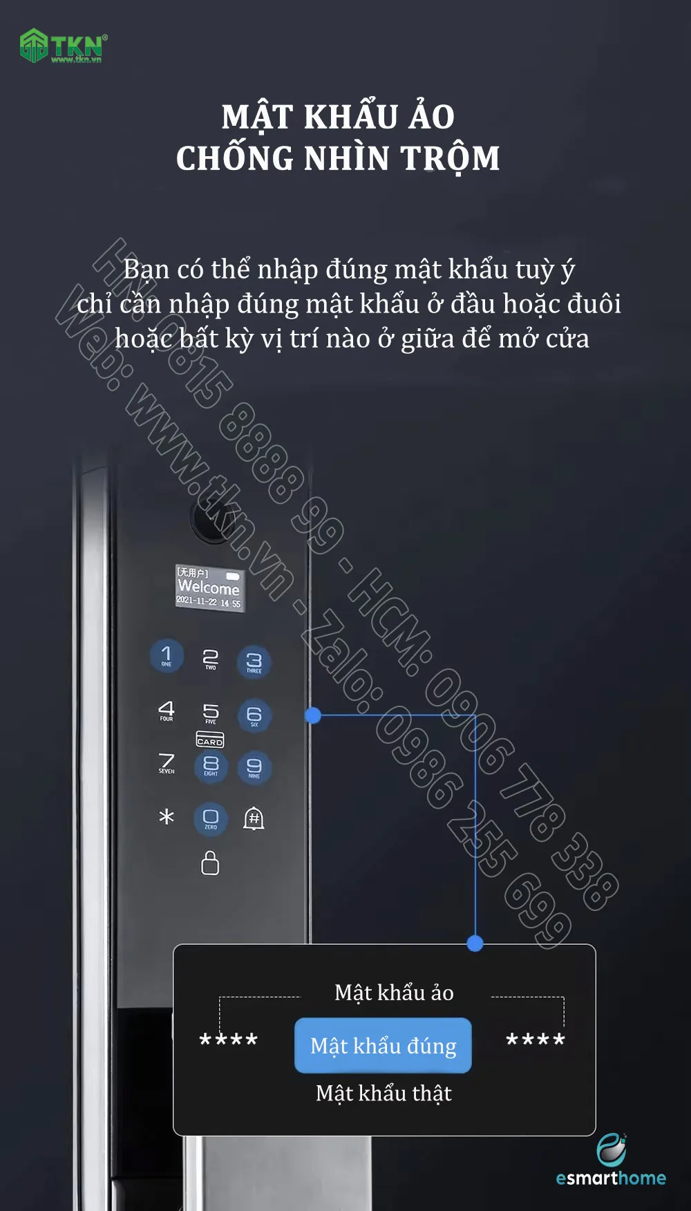Khoá mở 3D khuôn mặt, mobile APP, vân tay, thẻ, mật mã, chìa cơ ESH99TY277TYESY 6