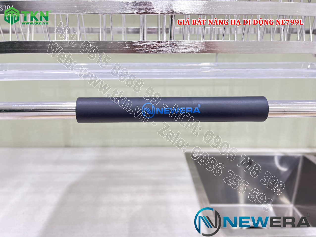 Giá bát nâng hạ NewEra nan dẹt 700mm có ống đũa inox 304 NE799.700L 10