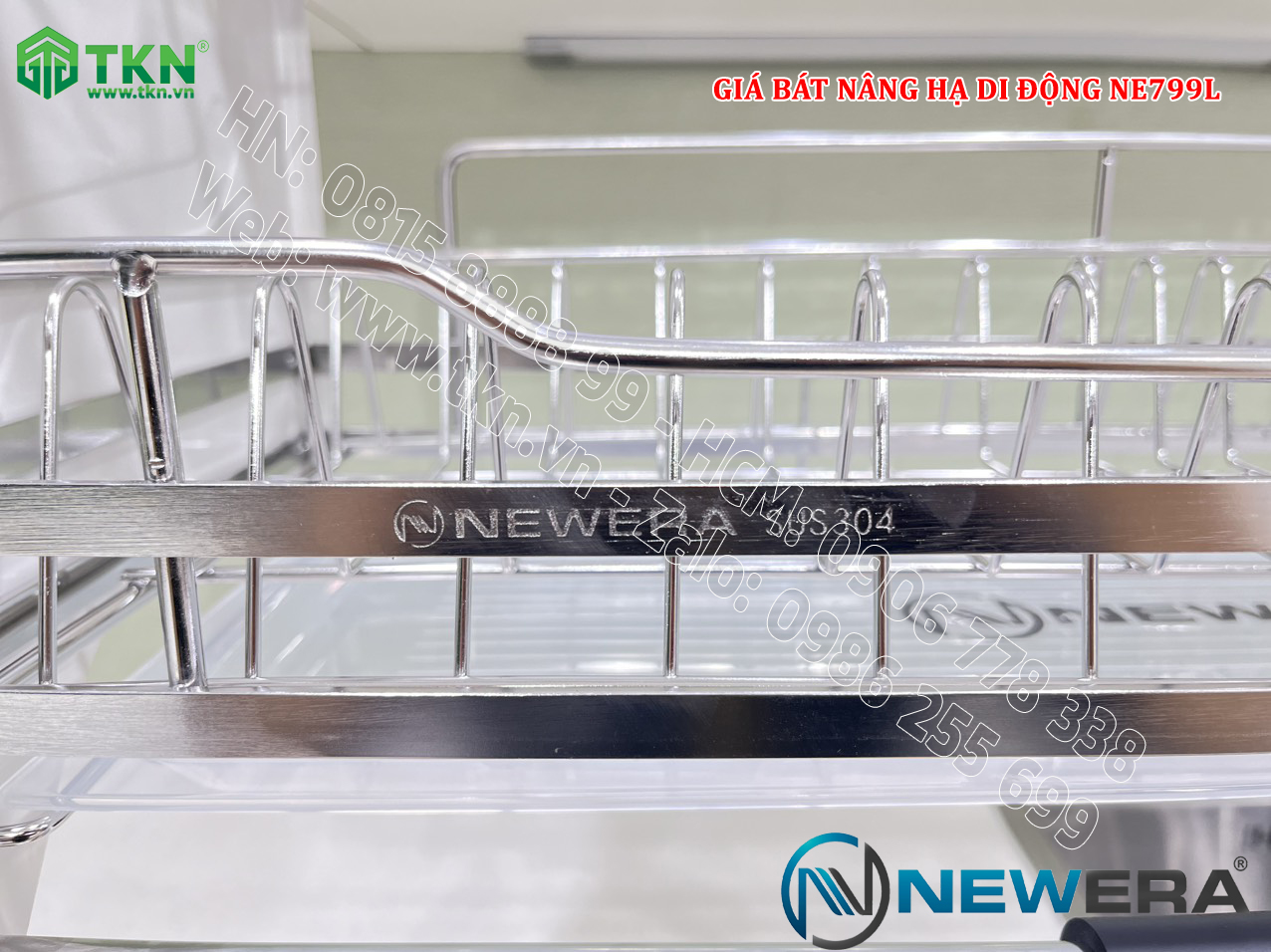 Giá bát nâng hạ NewEra nan dẹt 700mm có ống đũa inox 304 NE799.700L 9