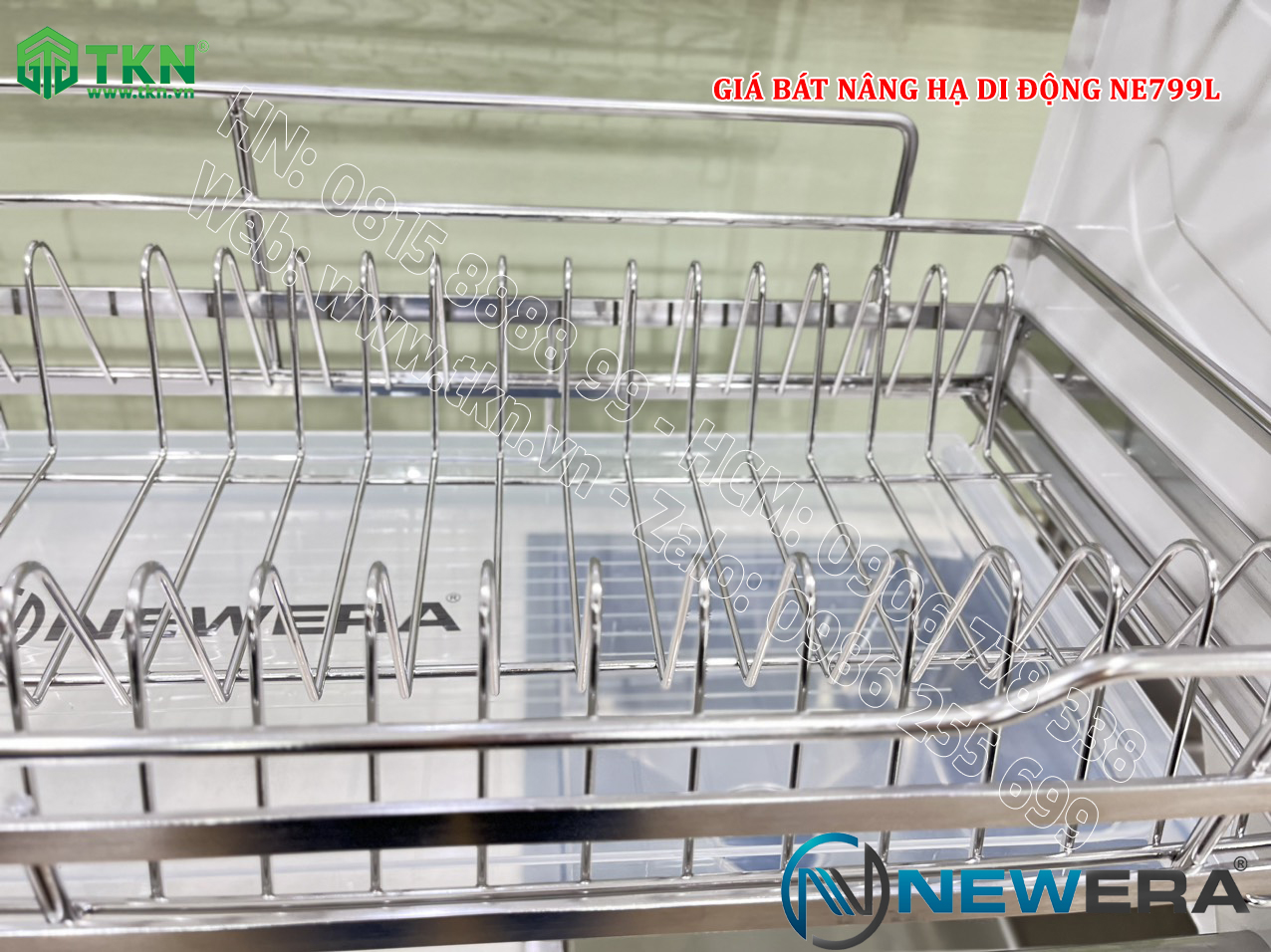 Giá bát nâng hạ NewEra nan dẹt 700mm có ống đũa inox 304 NE799.700L 7