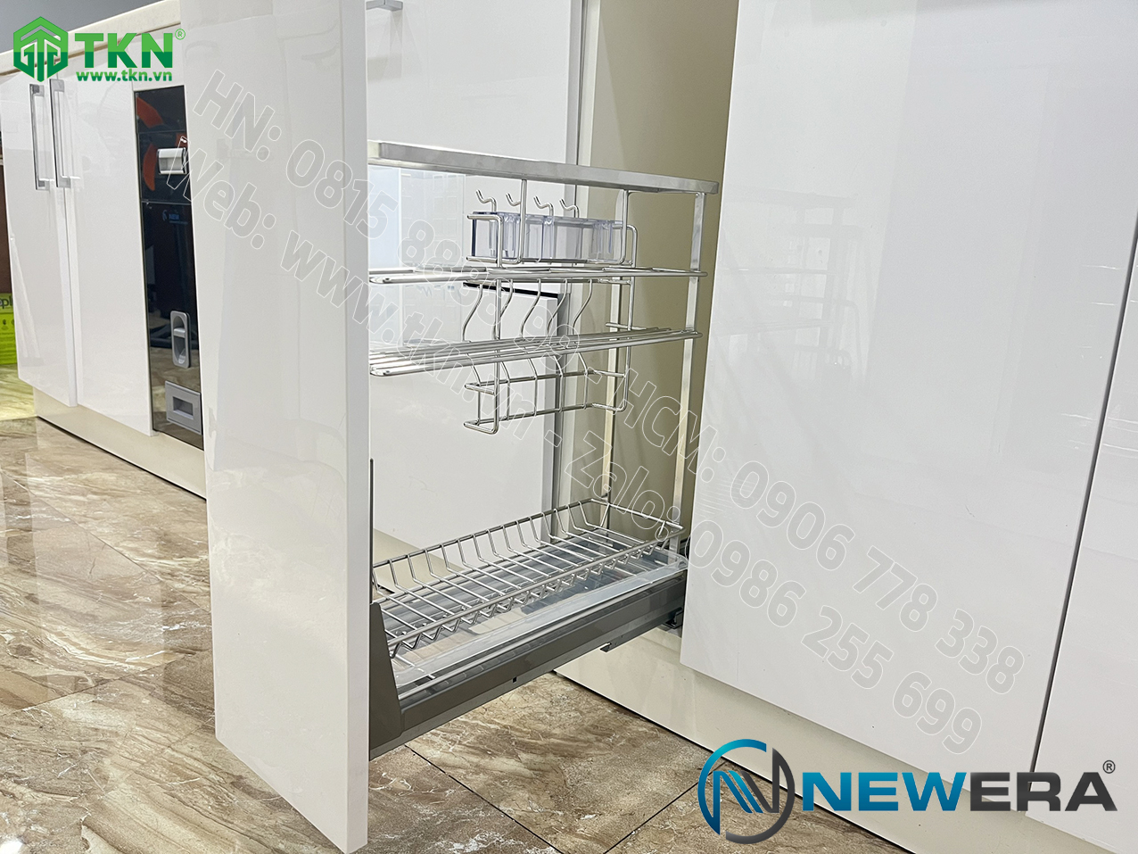 Giá dao thớt chai lọ NewEra nan dẹt inox 304 NE699.200P rộng 200mm 2