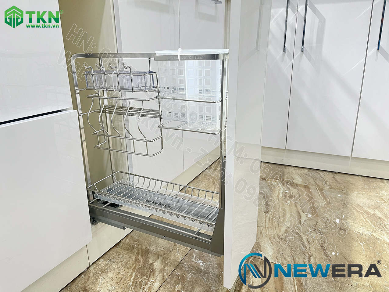 Giá dao thớt chai lọ NewEra nan dẹt inox 304 NE699.200P rộng 200mm 3