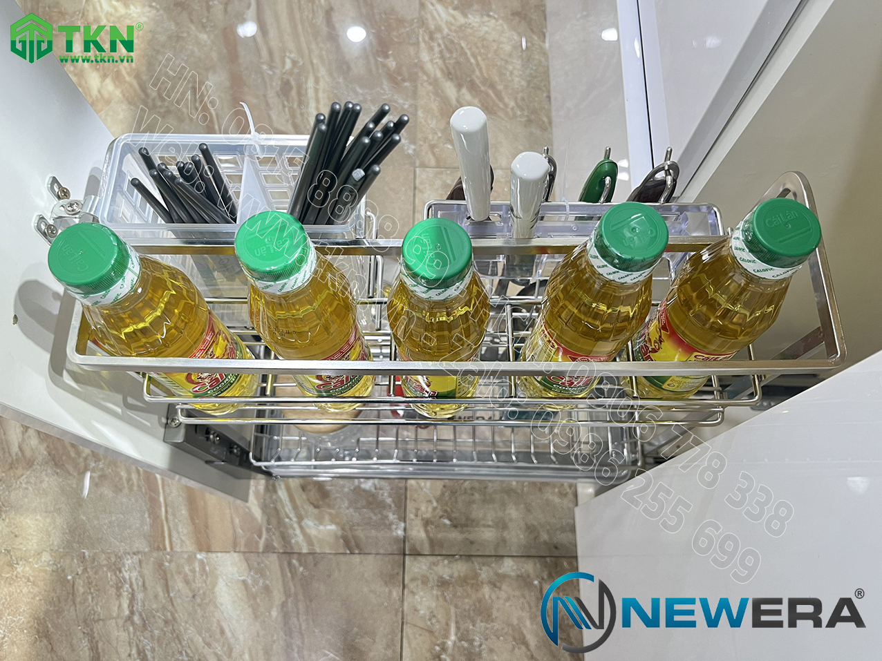 Giá dao thớt chai lọ NewEra nan dẹt inox 304 NE699.200P rộng 200mm 6