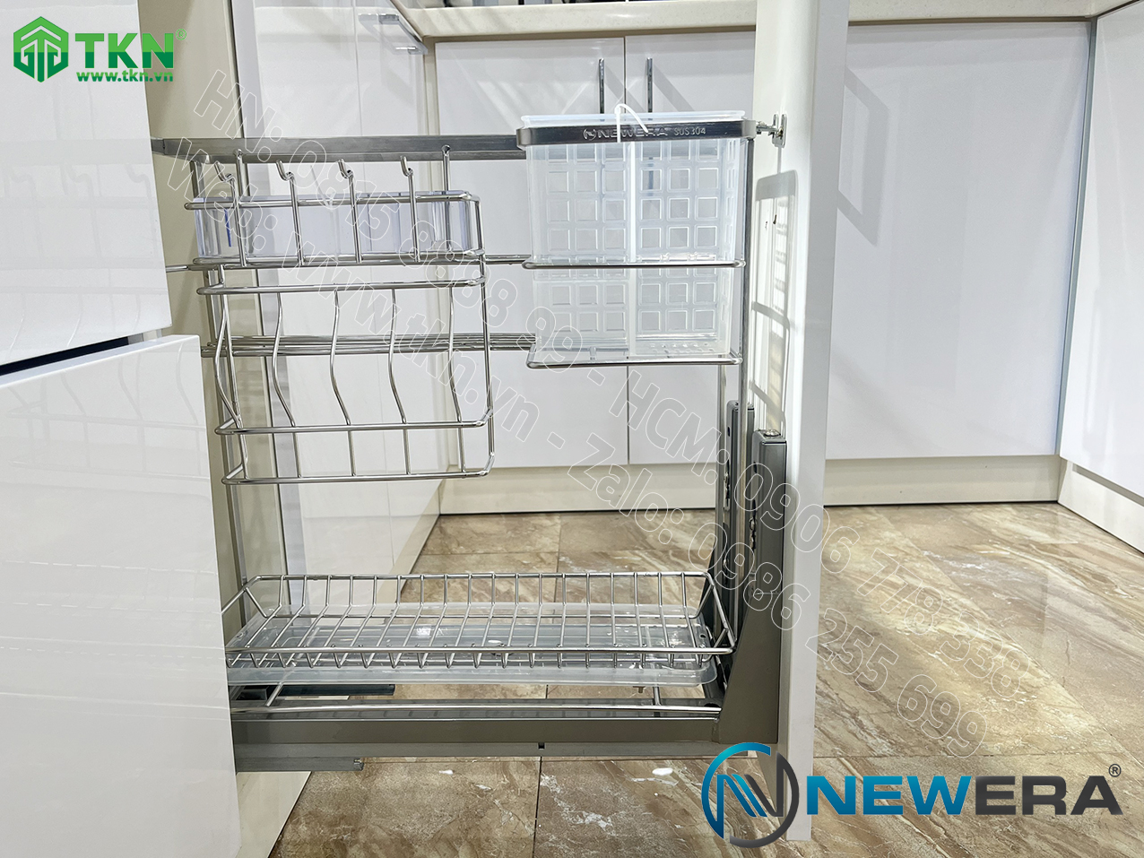 Giá dao thớt chai lọ NewEra nan dẹt inox 304 NE699.250P rộng 250mm 1