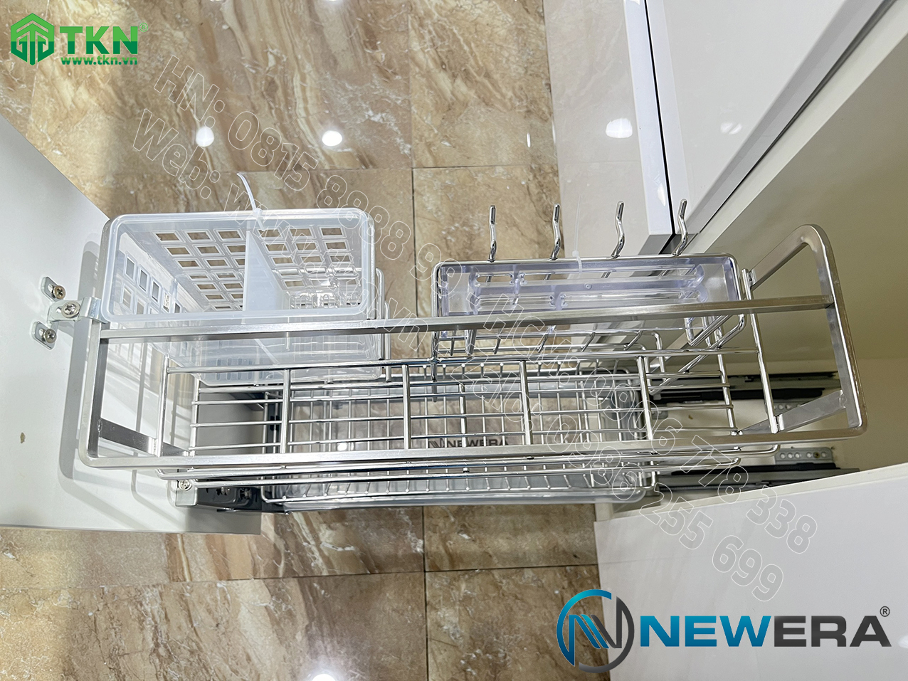 Giá dao thớt chai lọ NewEra nan dẹt inox 304 NE699.250P rộng 250mm 2
