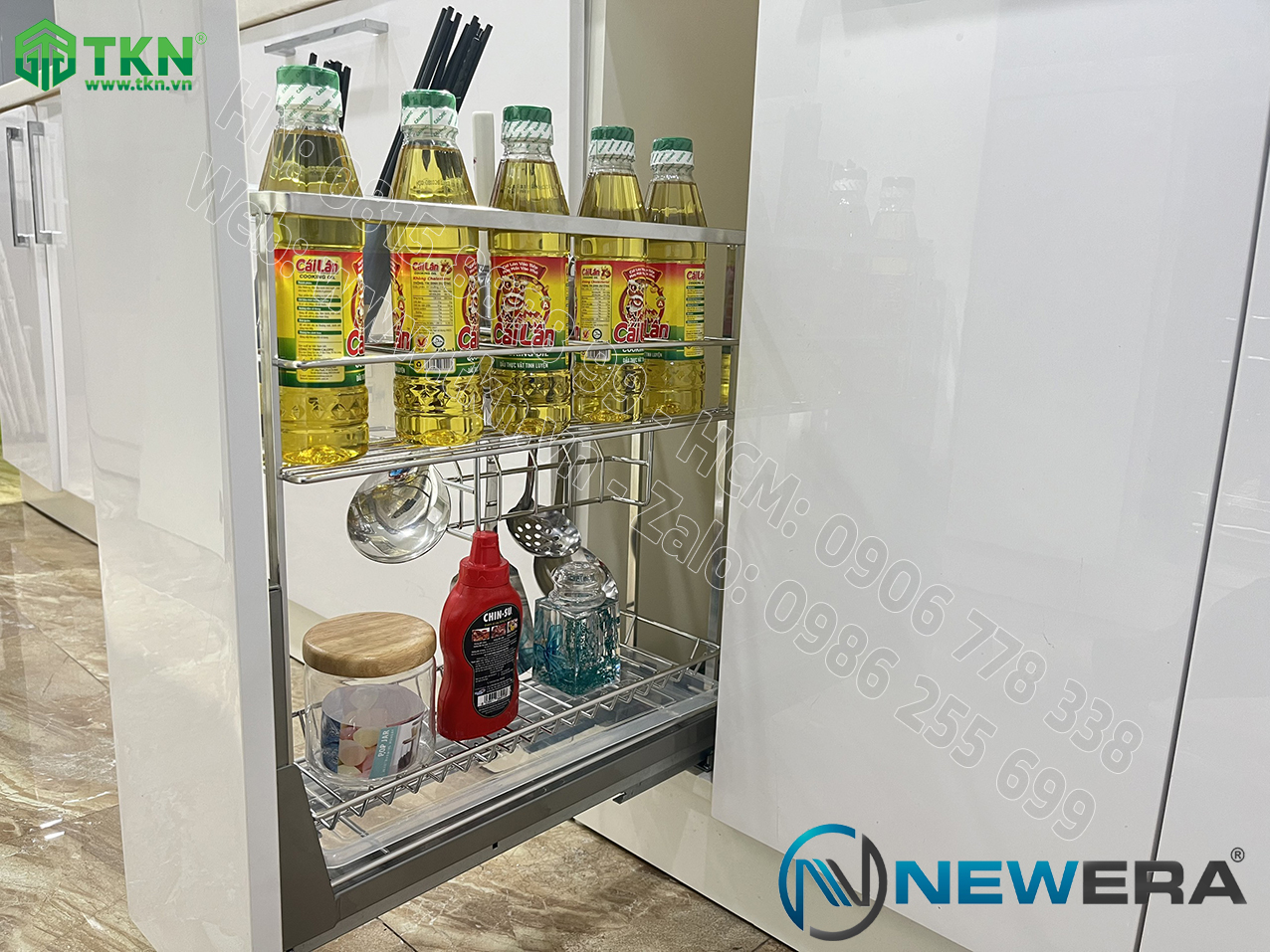Giá dao thớt chai lọ NewEra nan dẹt inox 304 NE699.250P rộng 250mm 4