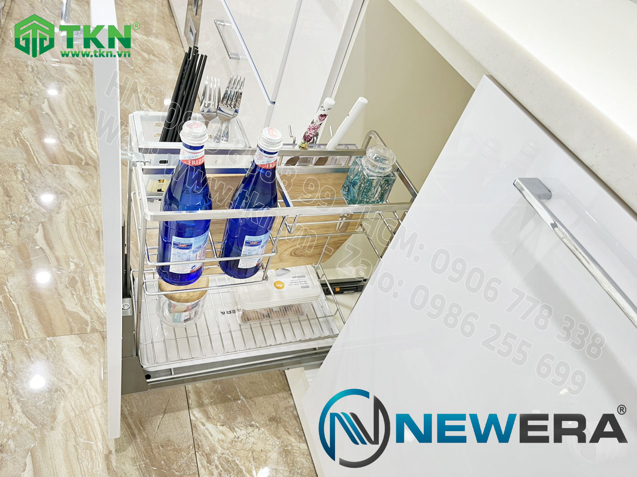 Giá dao thớt chai lọ NewEra nan dẹt inox 304 NE699.300P rộng 300mm 3