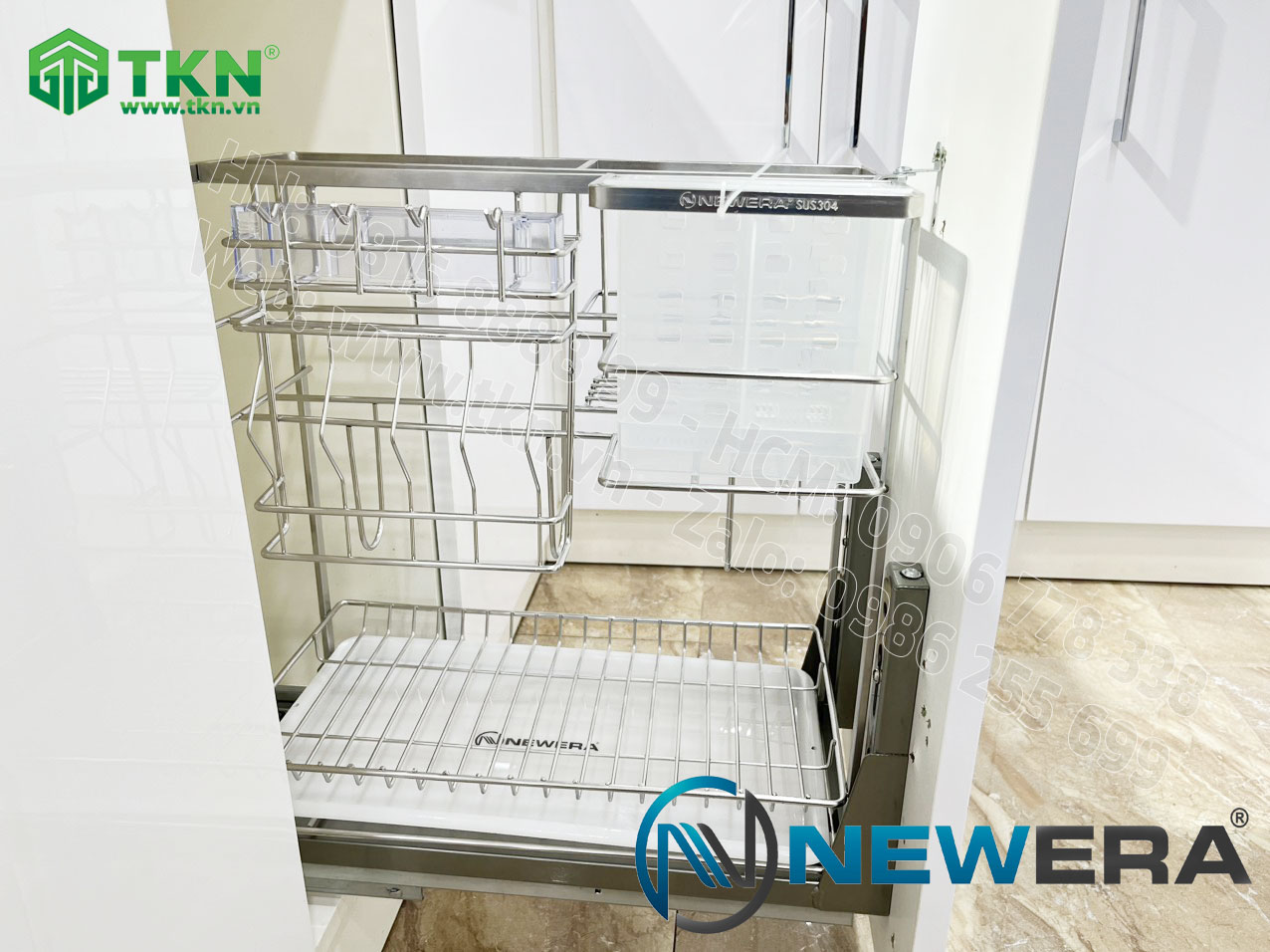 Giá dao thớt chai lọ NewEra nan dẹt inox 304 NE699.300P rộng 300mm 5
