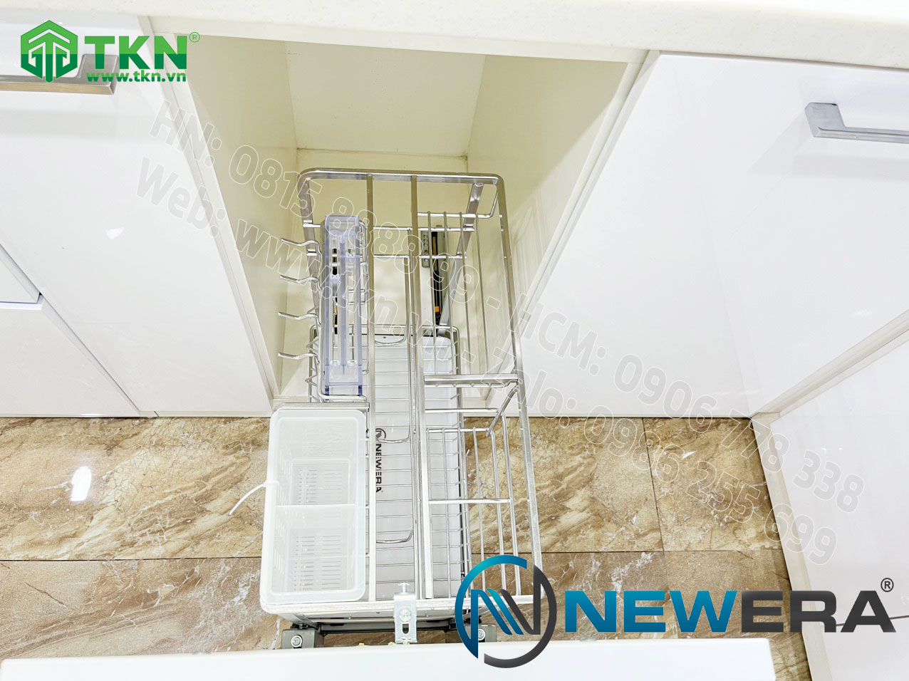Giá dao thớt chai lọ NewEra nan dẹt inox 304 NE699.300P rộng 300mm 6