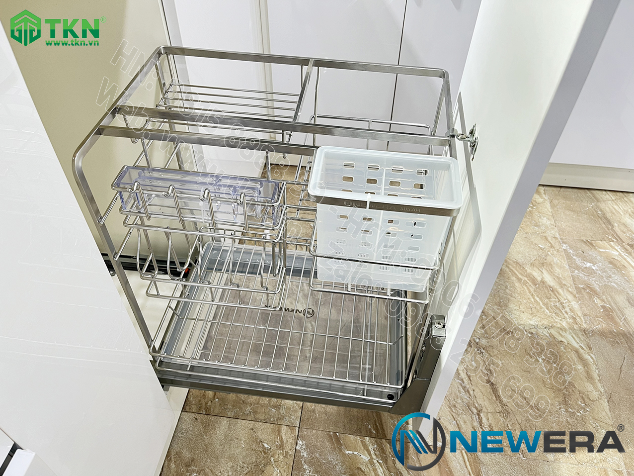 Giá dao thớt chai lọ NewEra nan dẹt inox 304 NE699.350P rộng 350mm 5