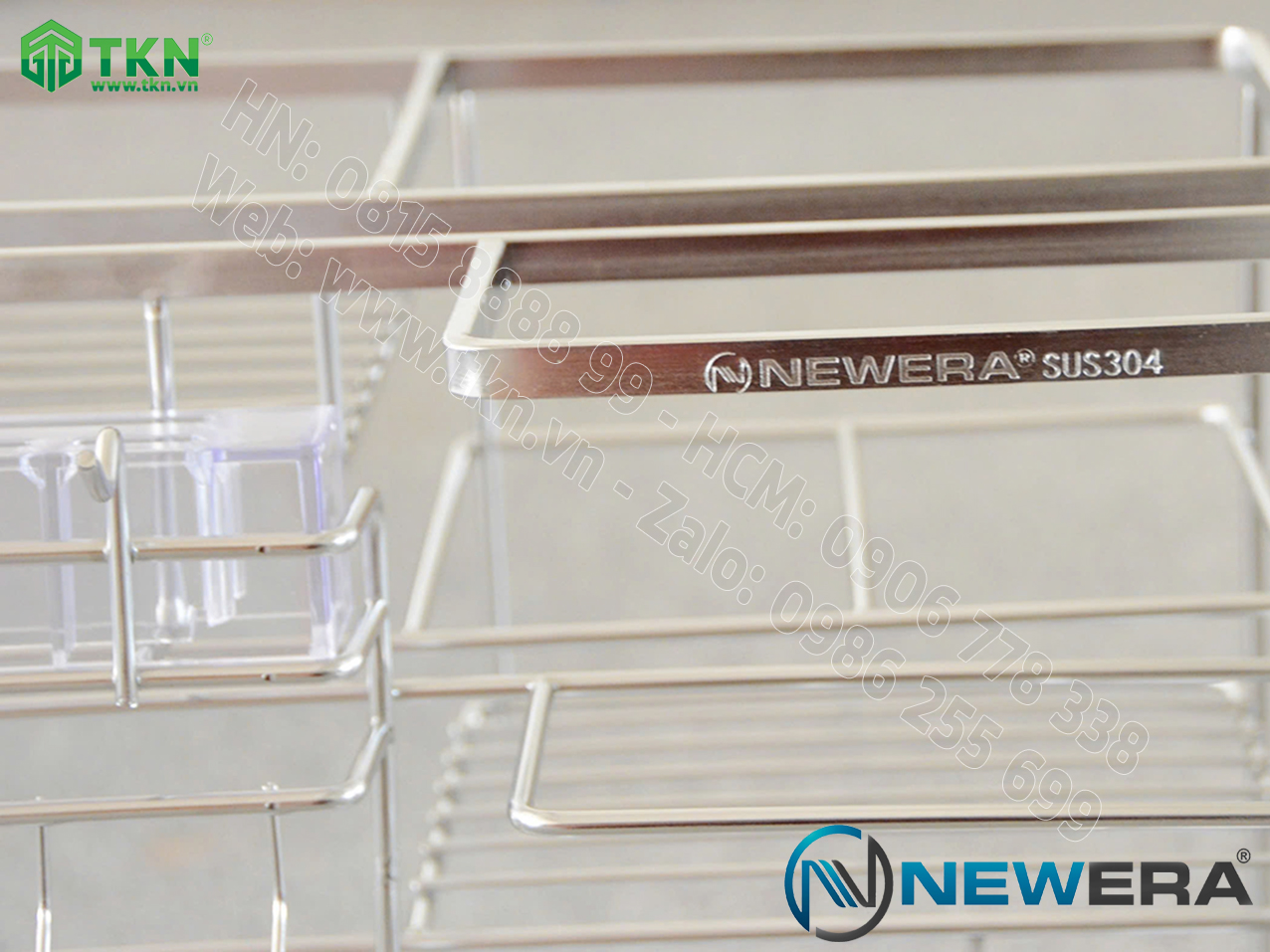 Giá dao thớt chai lọ NewEra nan dẹt inox 304 NE699.350P rộng 350mm 4