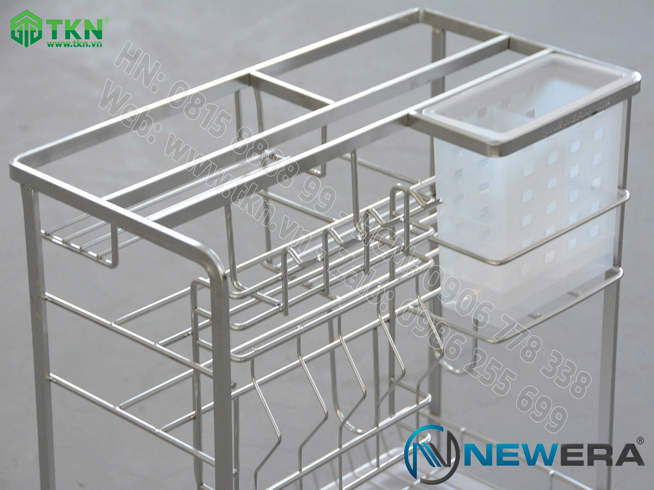 Giá dao thớt chai lọ NewEra nan dẹt inox 304 NE699.350P rộng 350mm 3