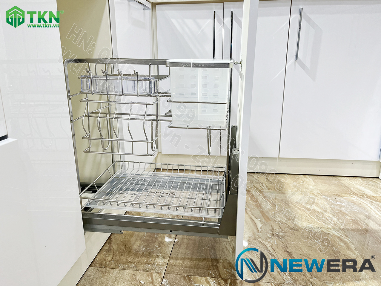 Giá dao thớt chai lọ NewEra nan dẹt inox 304 NE699.350P rộng 350mm 6