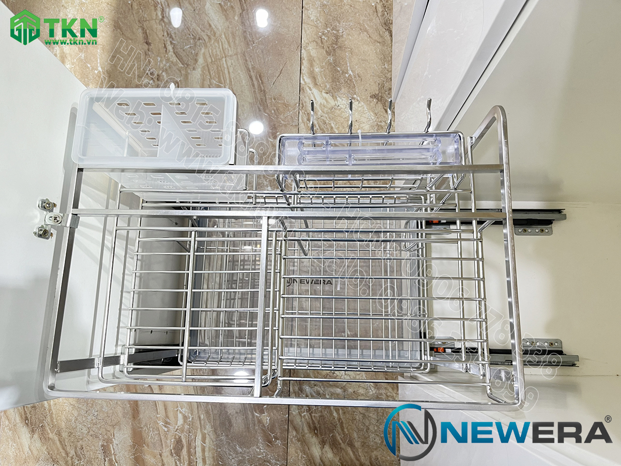 Giá dao thớt chai lọ NewEra nan dẹt inox 304 NE699.350P rộng 350mm 7