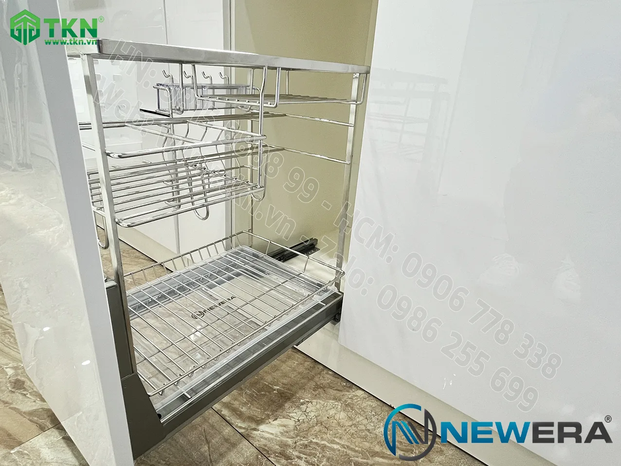 Giá dao thớt chai lọ NewEra nan dẹt inox 304 NE699.350P rộng 350mm 8