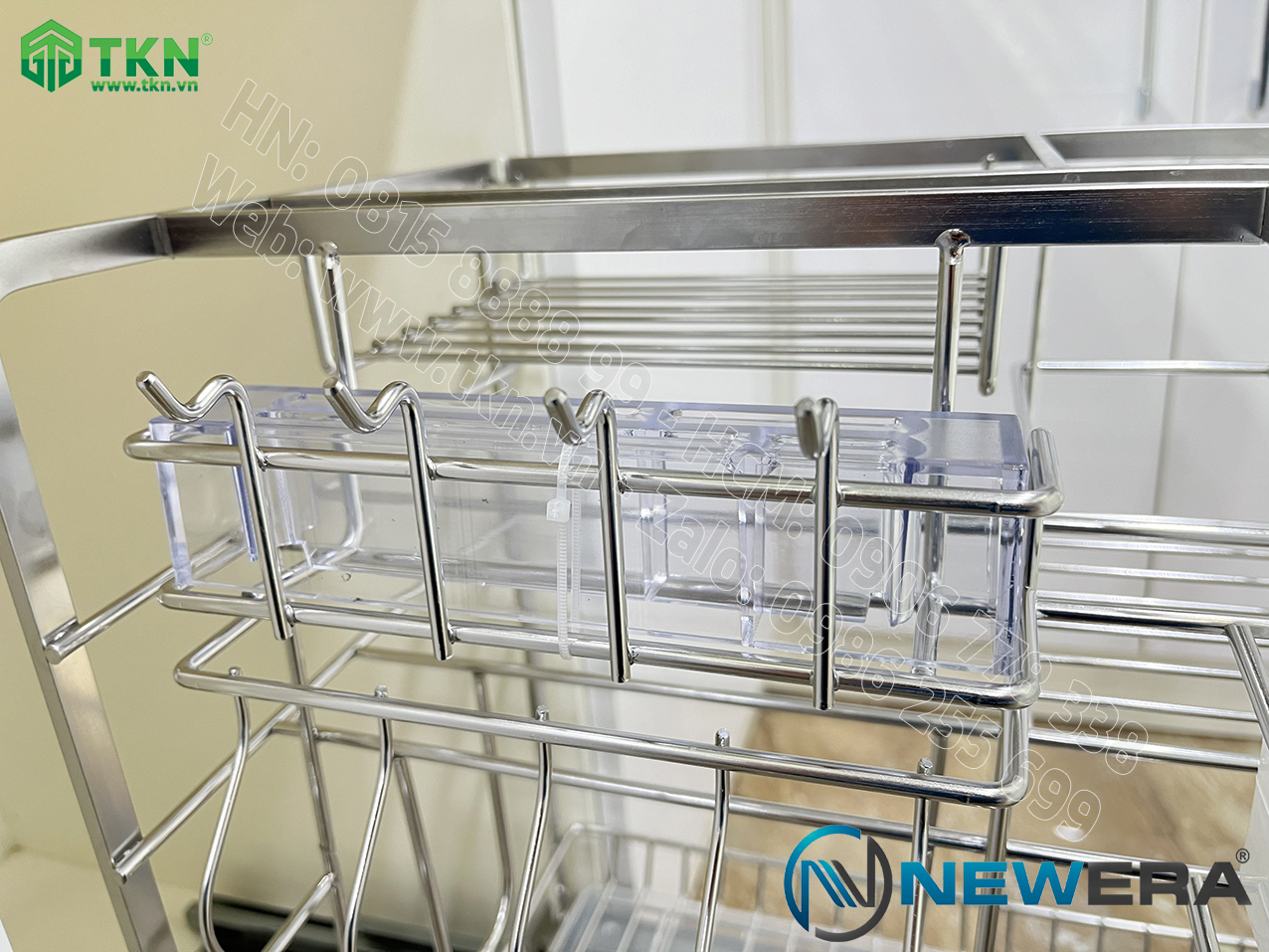 Giá dao thớt chai lọ NewEra nan dẹt inox 304 NE699.350P rộng 350mm 9