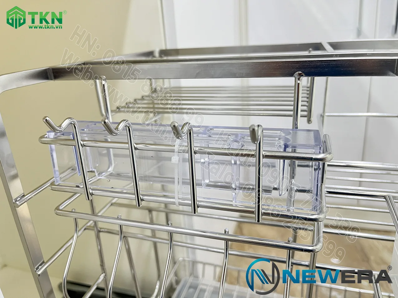 Giá dao thớt chai lọ NewEra nan dẹt inox 304 NE699.350P rộng 350mm 9