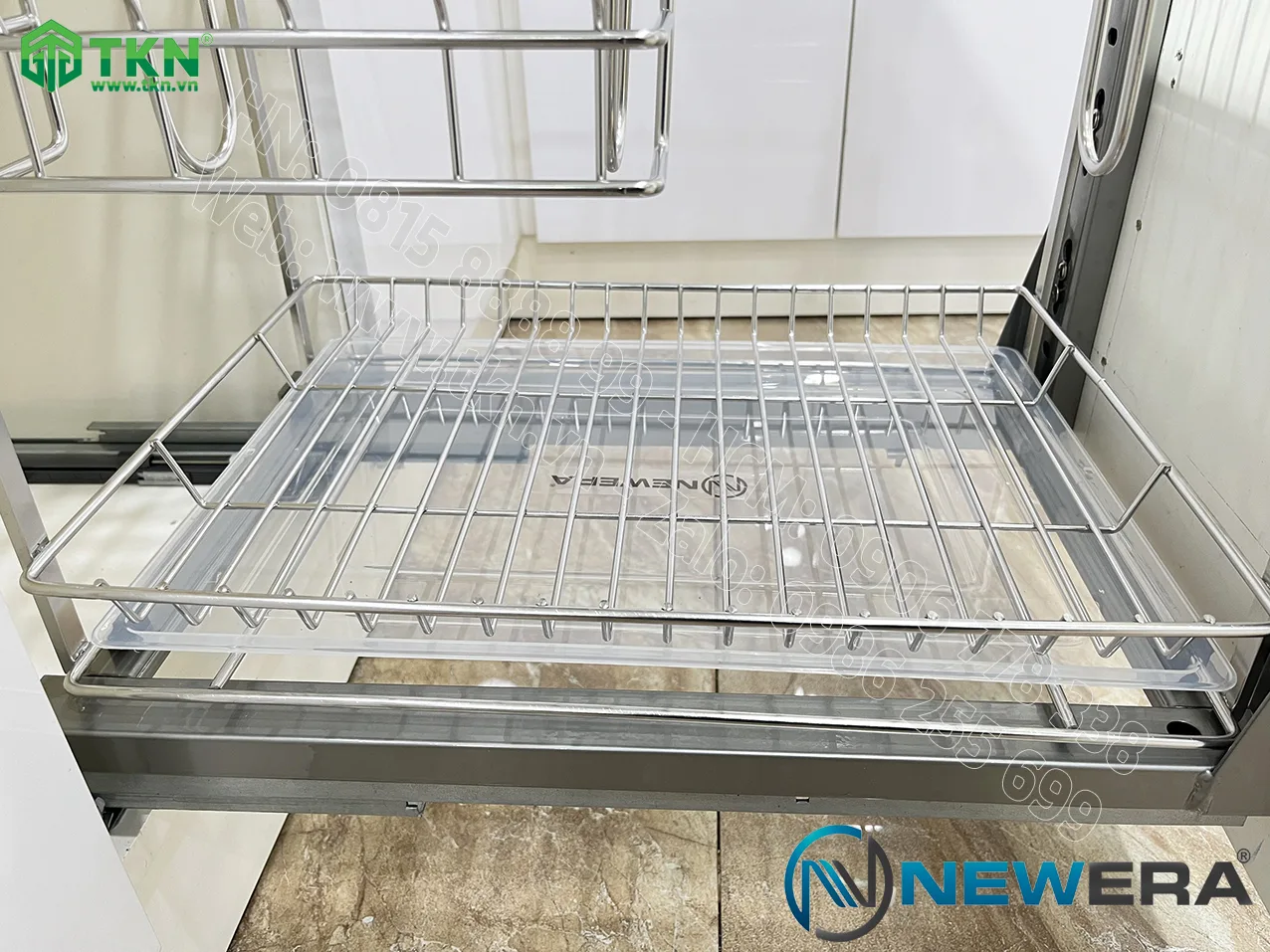 Giá dao thớt chai lọ NewEra nan dẹt inox 304 NE699.350P rộng 350mm 10