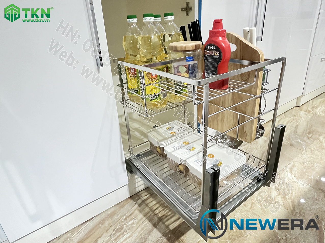 Giá dao thớt chai lọ NewEra nan dẹt inox 304 NE699.400P rộng 400mm 11