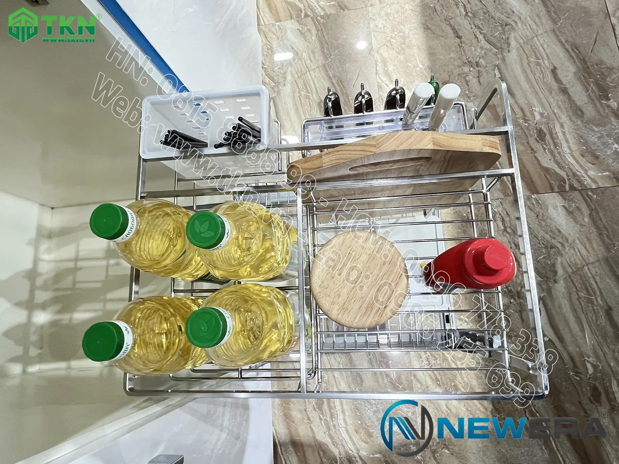 Giá dao thớt chai lọ NewEra nan dẹt inox 304 NE699.400P rộng 400mm 13