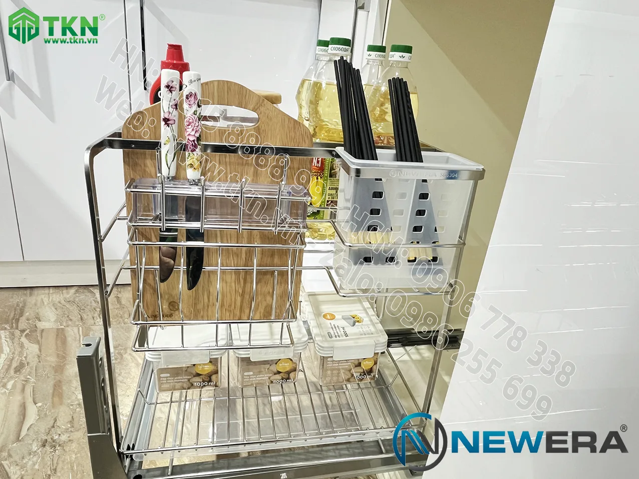 Giá dao thớt chai lọ NewEra nan dẹt inox 304 NE699.400P rộng 400mm 10