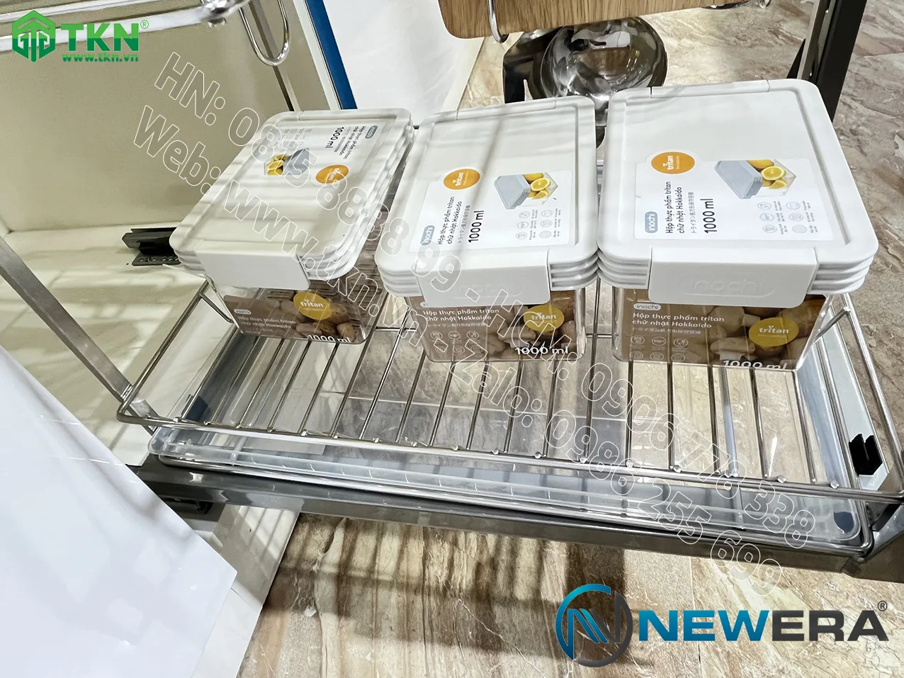 Giá dao thớt chai lọ NewEra nan dẹt inox 304 NE699.400P rộng 400mm 14