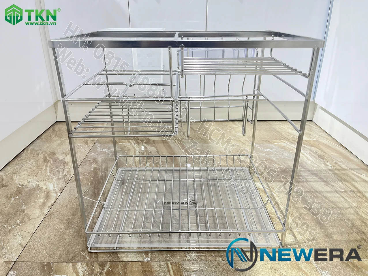 Giá dao thớt chai lọ NewEra nan dẹt inox 304 NE699.400P rộng 400mm 3