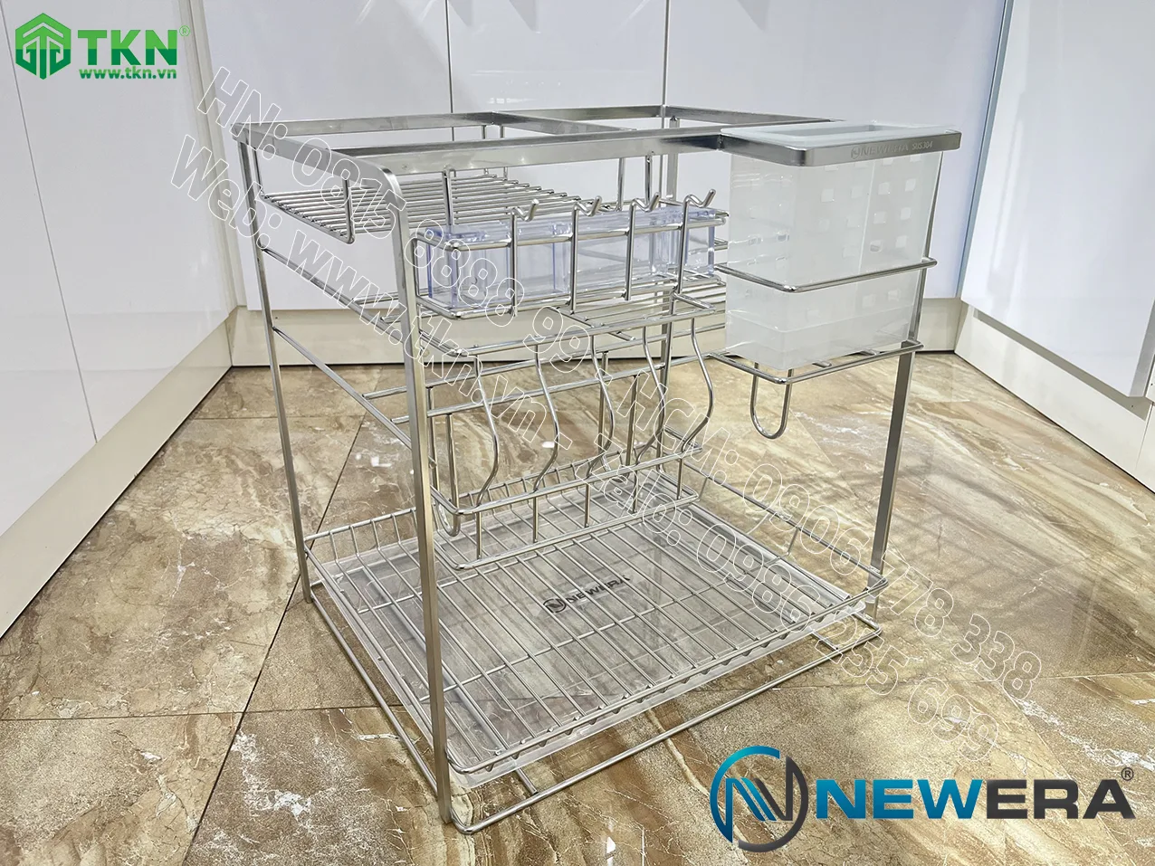 Giá dao thớt chai lọ NewEra nan dẹt inox 304 NE699.400P rộng 400mm 2