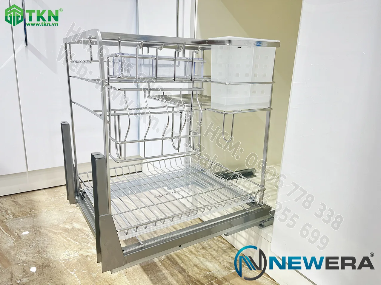 Giá dao thớt chai lọ NewEra nan dẹt inox 304 NE699.400P rộng 400mm 5