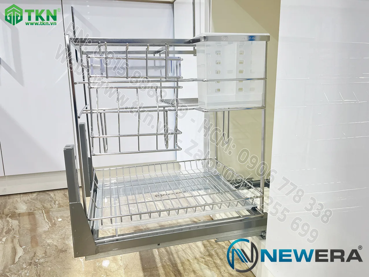 Giá dao thớt chai lọ NewEra nan dẹt inox 304 NE699.400P rộng 400mm 6