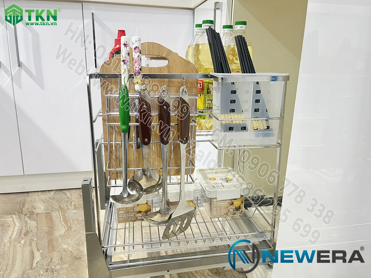 Giá dao thớt chai lọ NewEra nan dẹt inox 304 NE699.400P rộng 400mm 9