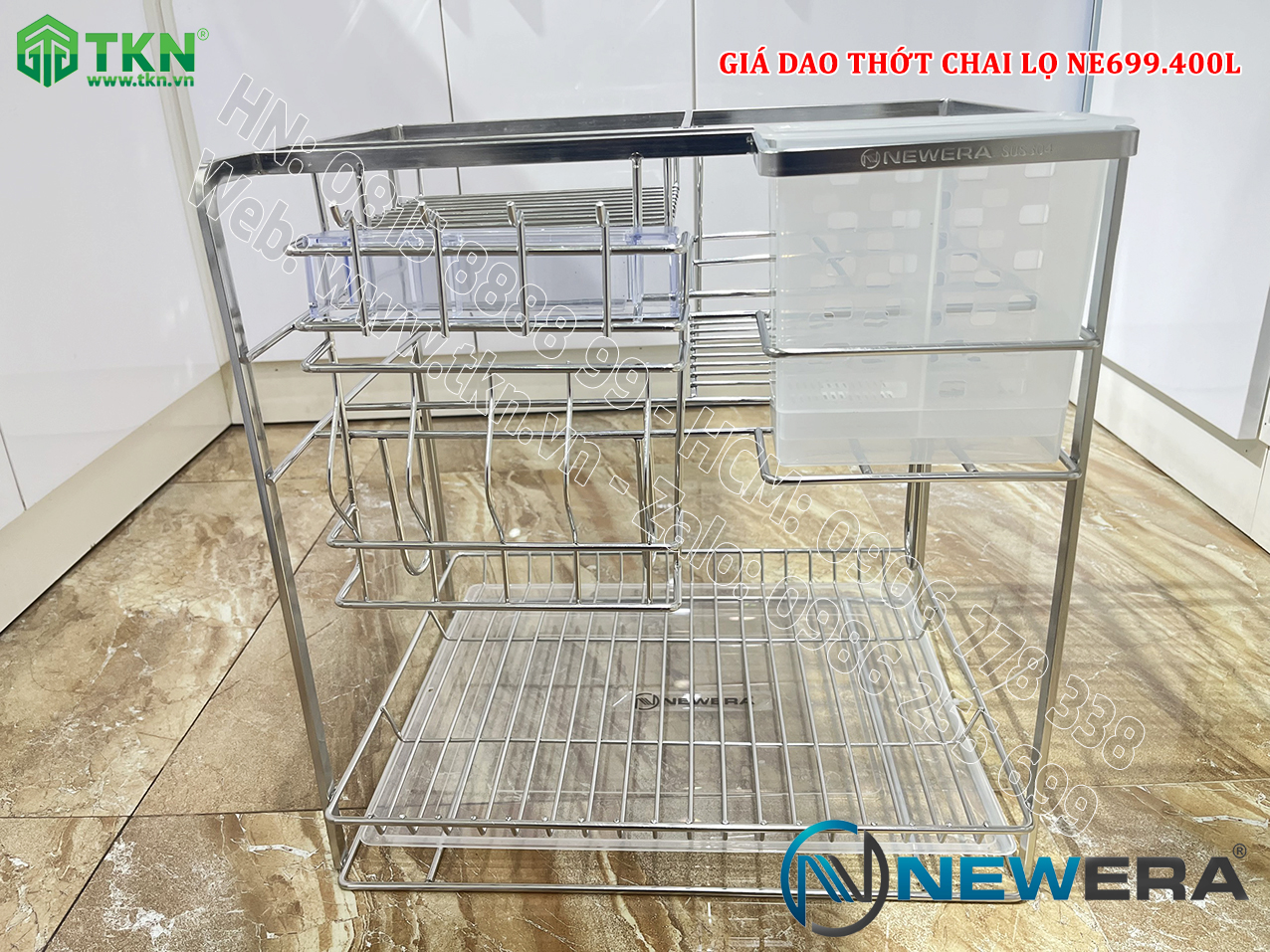 Giá dao thớt chai lọ nan dẹt inox 304 NE699.400L – NewEra BH han gỉ 100 năm 10