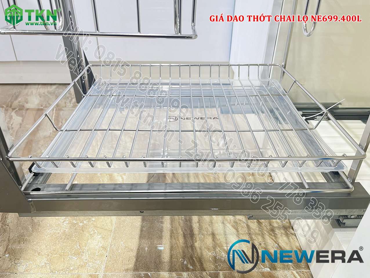 Giá dao thớt chai lọ nan dẹt inox 304 NE699.400L – NewEra BH han gỉ 100 năm 16