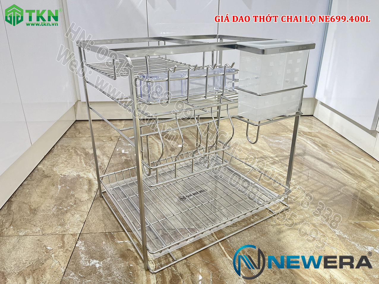 Giá dao thớt chai lọ nan dẹt inox 304 NE699.400L – NewEra BH han gỉ 100 năm 8