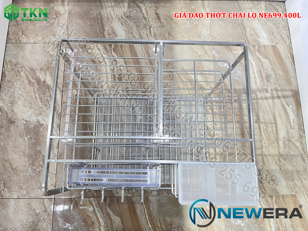 Giá dao thớt chai lọ nan dẹt inox 304 NE699.400L – NewEra BH han gỉ 100 năm 9