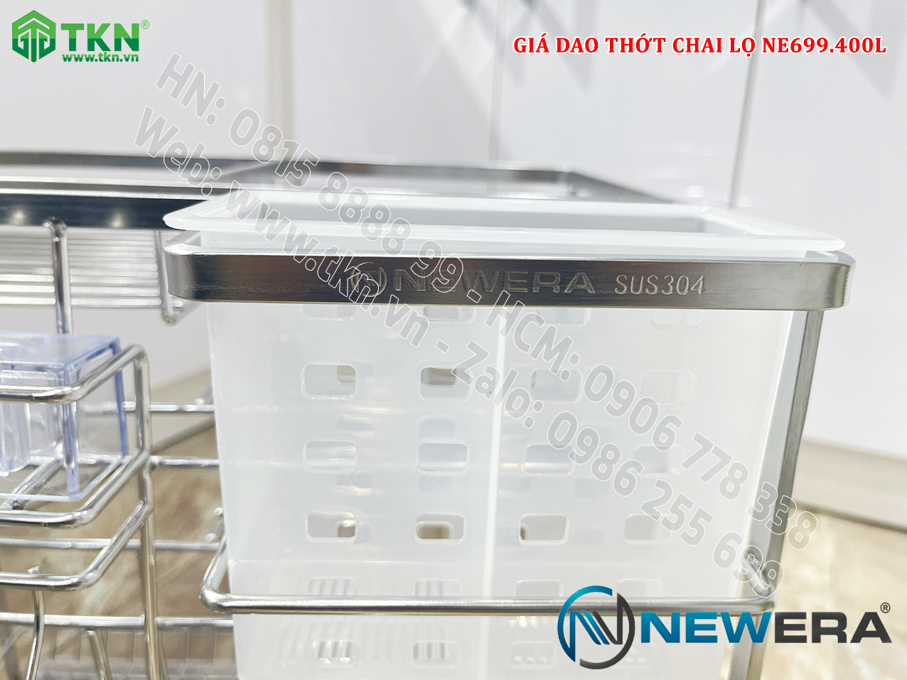 Giá dao thớt chai lọ nan dẹt inox 304 NE699.400L – NewEra BH han gỉ 100 năm 17