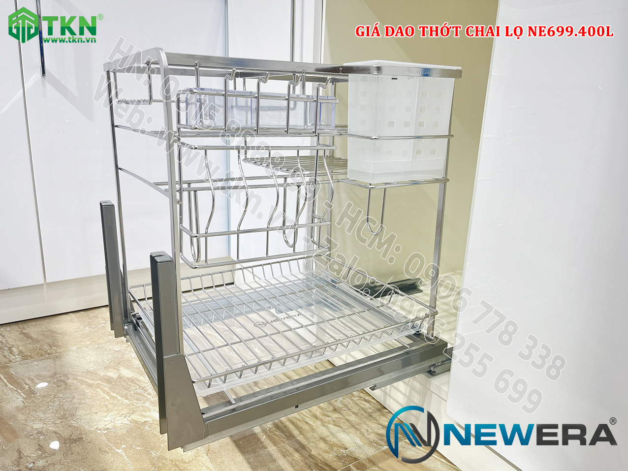 Giá dao thớt chai lọ nan dẹt inox 304 NE699.400L – NewEra BH han gỉ 100 năm 11