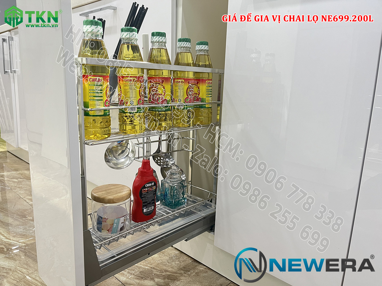 Giá gia vị, chai lọ NewEra nan dẹt inox 304 NE699.200L rộng 200mm 2