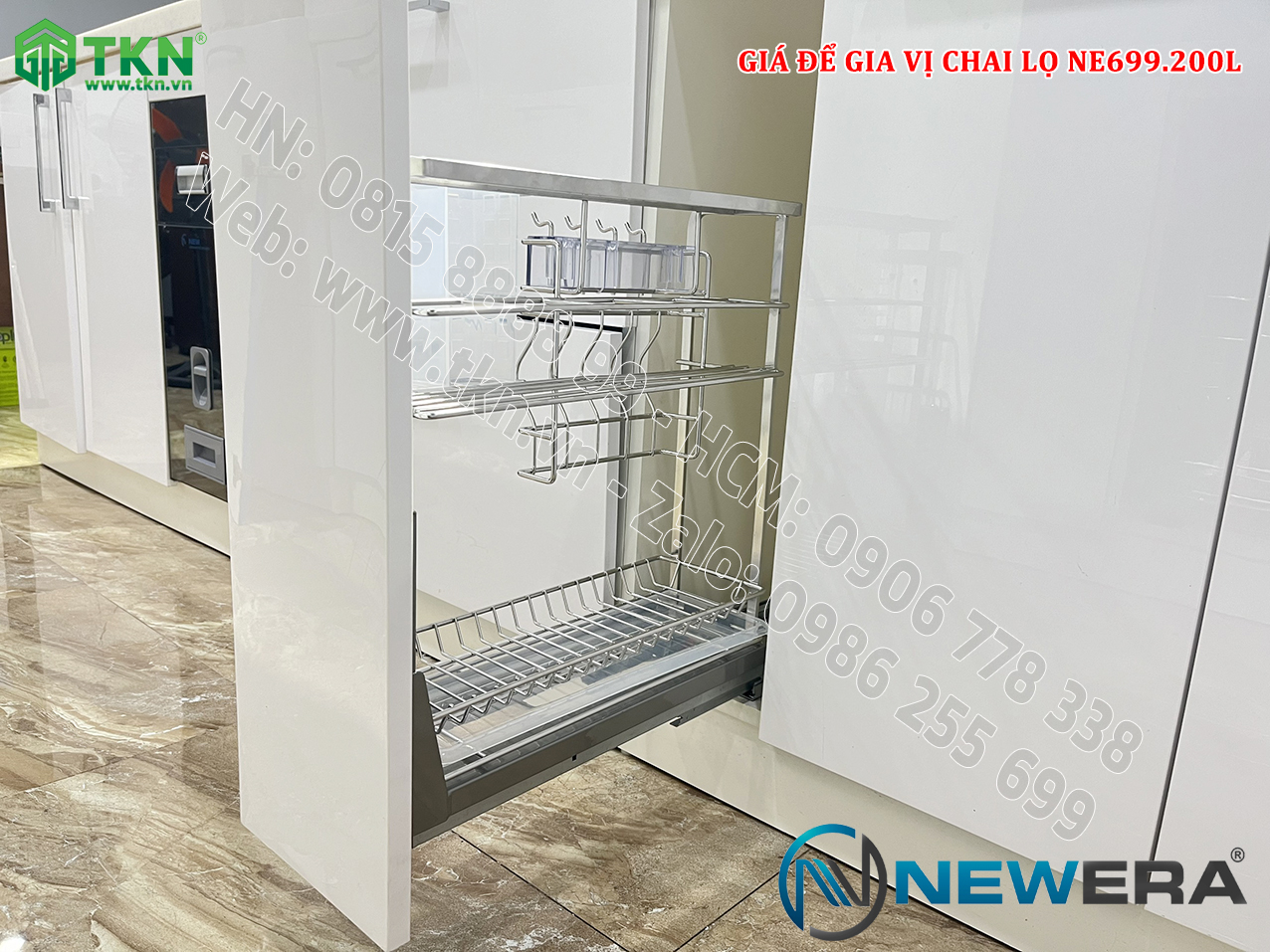 Giá gia vị, chai lọ NewEra nan dẹt inox 304 NE699.200L rộng 200mm 9