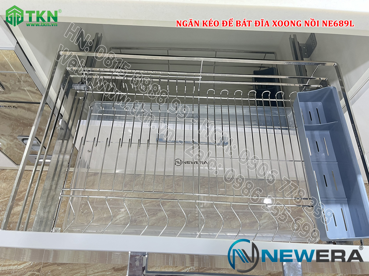 Giá để bát đĩa, xoong nồi NewEra 900mm inox 304 cánh kéo hoặc cánh mở nan dẹt NE689.900L 1