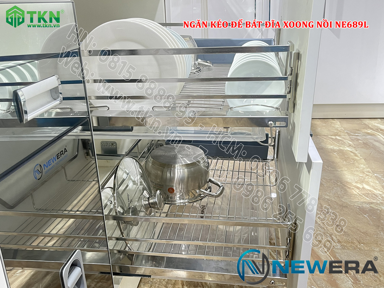 Giá để bát đĩa, xoong nồi NewEra 900mm inox 304 cánh kéo hoặc cánh mở nan dẹt NE689.900L 17