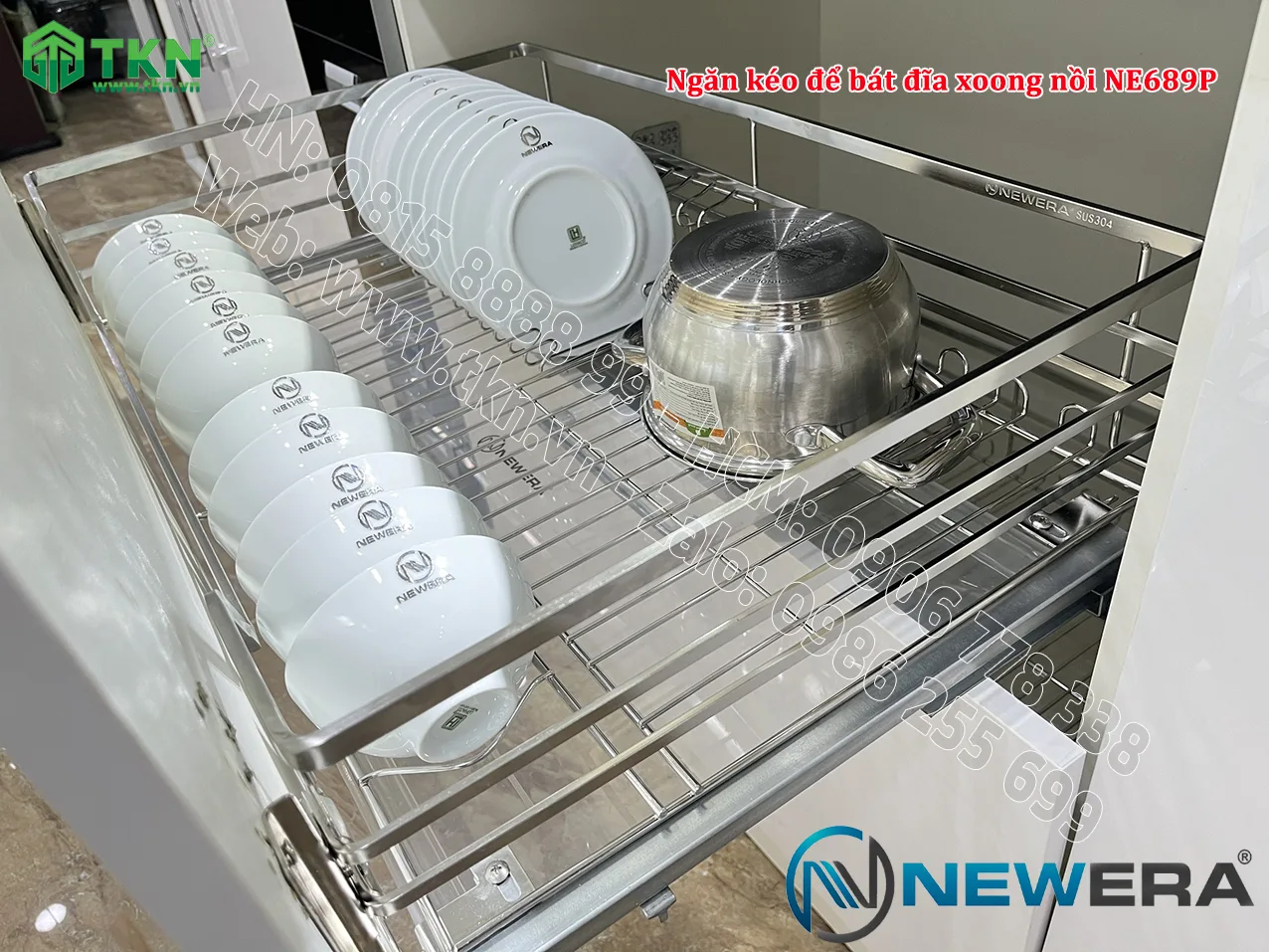 Giá để bát đĩa, xoong nồi NewEra 700mm nan dẹt inox 304 NE689.700P 2
