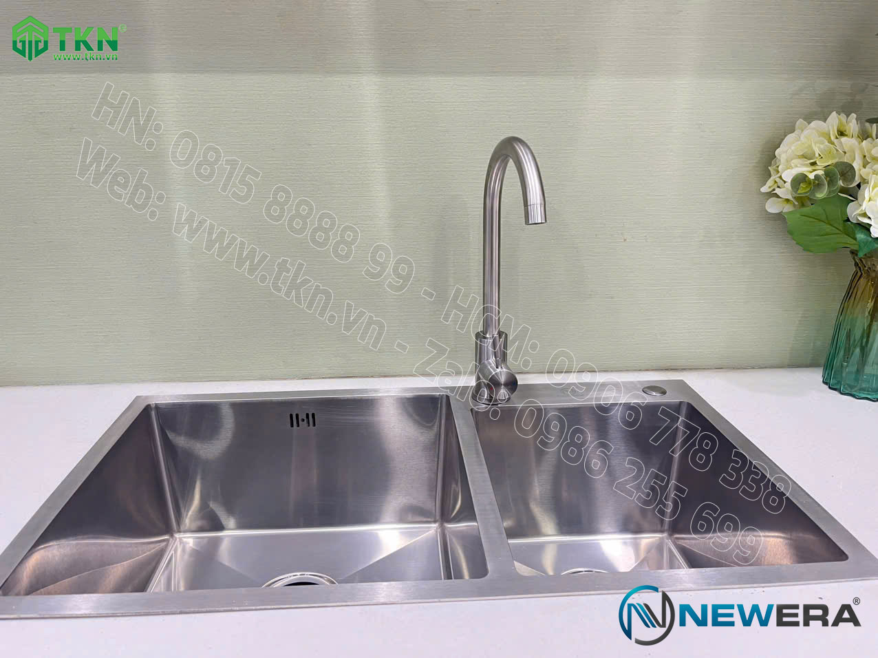 Vòi chậu rửa bát NewEra inox 304 2 đường nóng lạnh NE88K11N 1