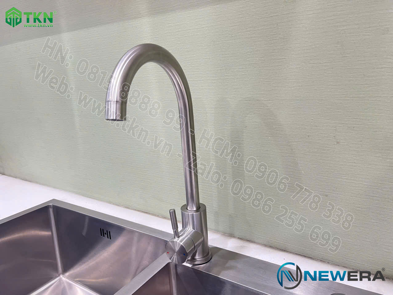 Vòi chậu rửa bát NewEra inox 304 2 đường nóng lạnh NE88K11N