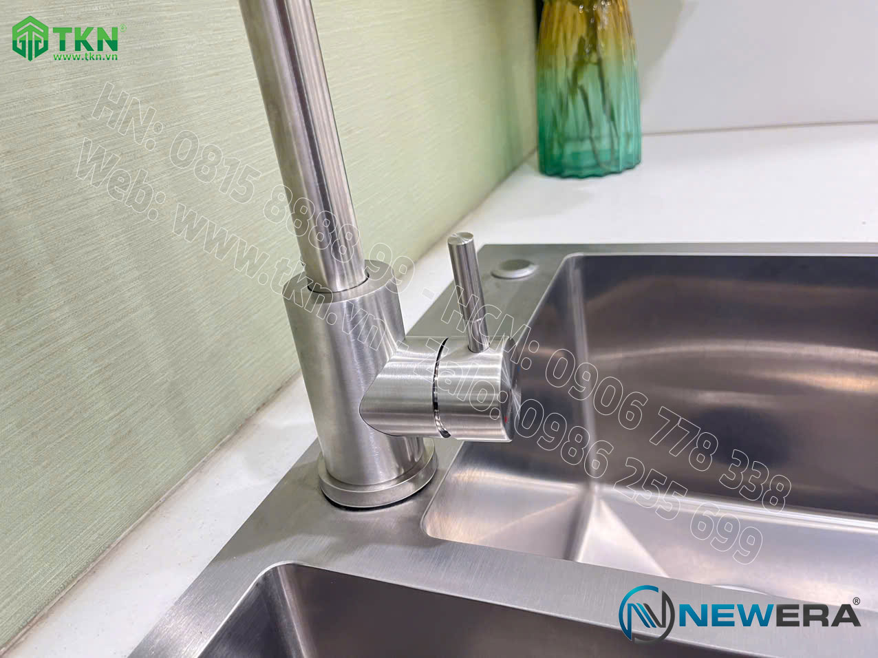 Vòi chậu rửa bát NewEra inox 304 2 đường nóng lạnh NE88K11N 5